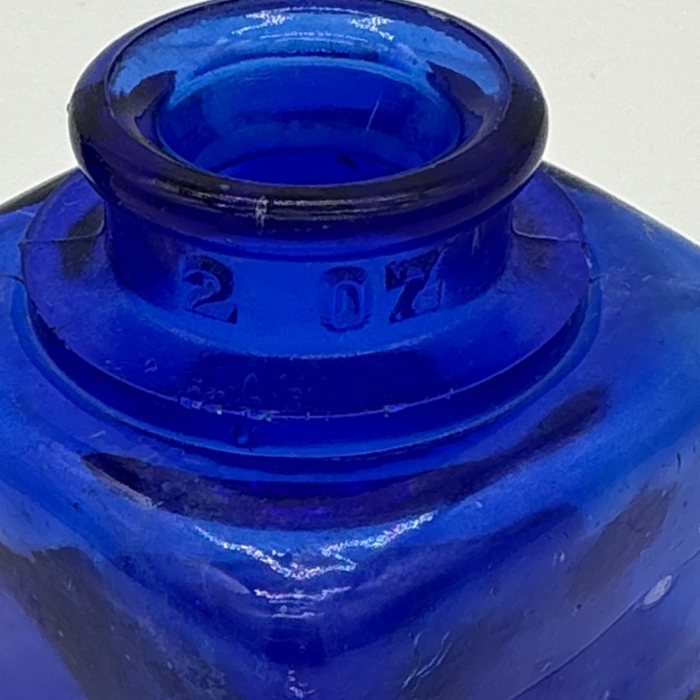 Vintage Cobalt Blue Glass Bottles Poison & Ink Well Pair - Picture 6 of 7